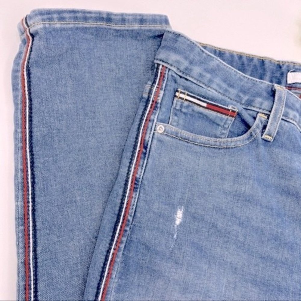 Tommy Jeans High Rise Straight Ankle Jeans  Tribeca Side-Stripe Size 6 - Picture 5 of 15